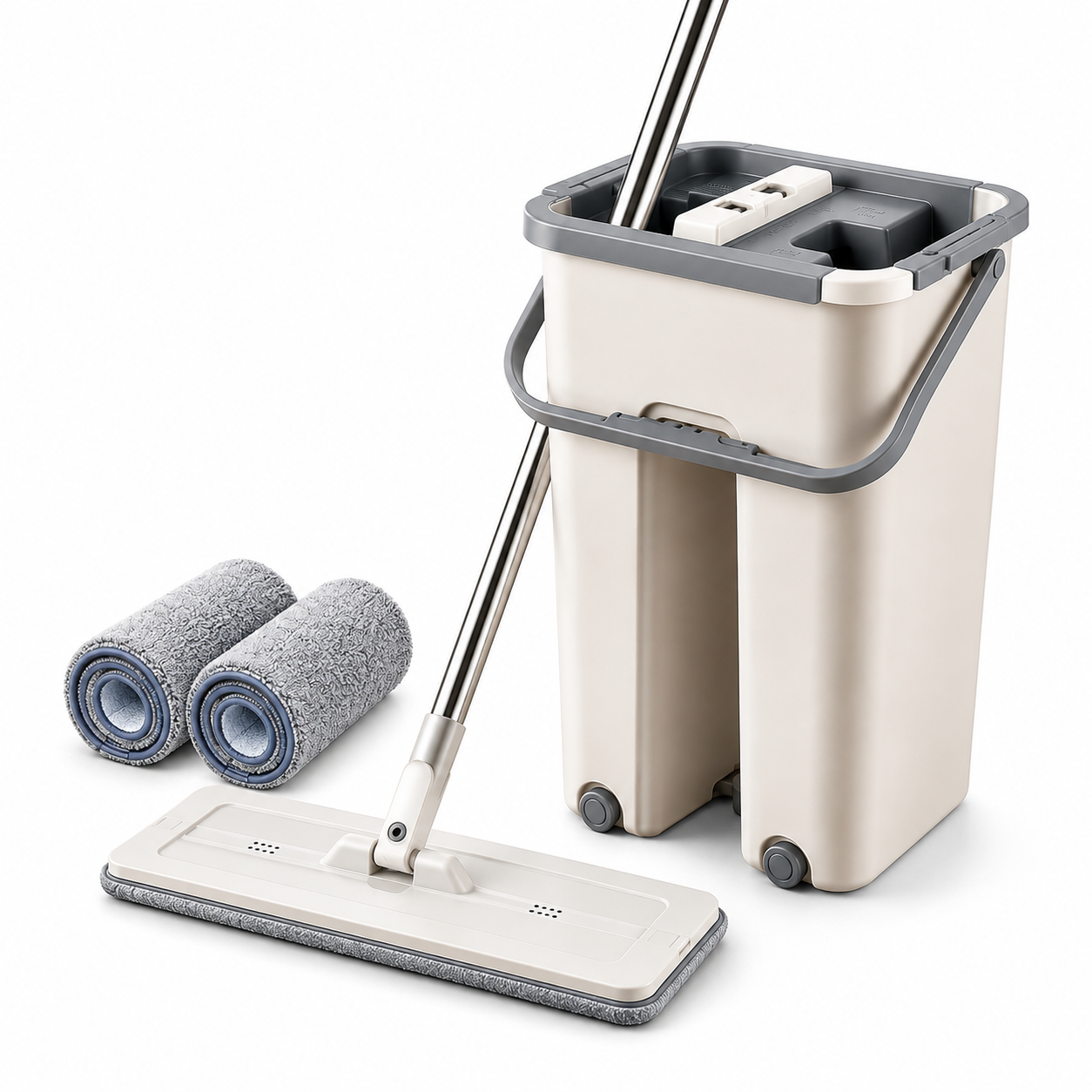 Houseify CleanGlide 360° Flat Floor Mop with Self-Wringing 5L Bucket, Reusable Microfiber Pads & Wet-Dry Cleaning System for Home, Kitchen & Bathroom