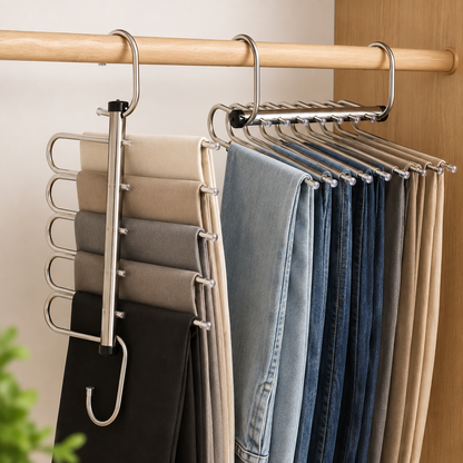 Houseify FlexHang™ 5-in-1 Foldable Stainless Steel Clothes Hanger | Space Saving Wardrobe Organizer Organize More. Save More Space.